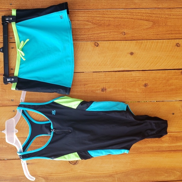 ZeroXposur Other - Zero Xposer One Piece Swimsuit + Swim Skirt Coverup Colors Purple Black Teal